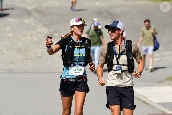 Exclusif - Marine Lorphelin (Miss France 2013) participe et finit la course MCC, 40 kms et 2300m de dénivelé positif, en marge de l'Ultra Trail du Mont Blanc (UTMB) à Chamonix le 26 août 2024. Son compagnon Stanislas Gruau l'a soutenu sur tout le parcours © Romain Doucelin / Bestimage 