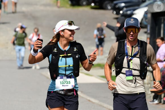 Exclusif - Marine Lorphelin (Miss France 2013) participe et finit la course MCC, 40 kms et 2300m de dénivelé positif, en marge de l'Ultra Trail du Mont Blanc (UTMB) à Chamonix le 26 août 2024. Son compagnon Stanislas Gruau l'a soutenu sur tout le parcours © Romain Doucelin / Bestimage 