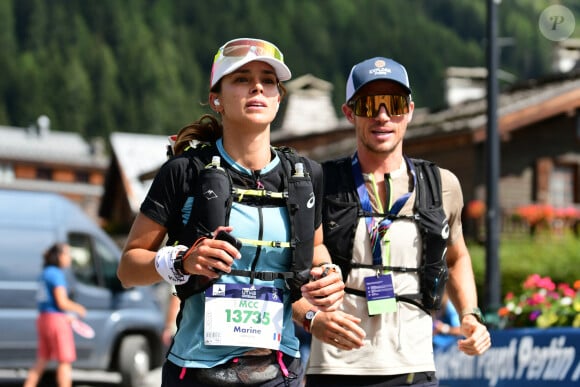 Exclusif - Marine Lorphelin (Miss France 2013) participe et finit la course MCC, 40 kms et 2300m de dénivelé positif, en marge de l'Ultra Trail du Mont Blanc (UTMB) à Chamonix le 26 août 2024. Son compagnon Stanislas Gruau l'a soutenu sur tout le parcours © Romain Doucelin / Bestimage