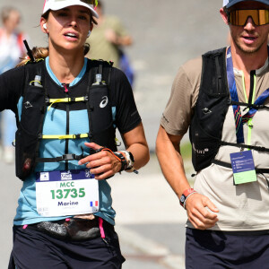 Exclusif - Marine Lorphelin (Miss France 2013) participe et finit la course MCC, 40 kms et 2300m de dénivelé positif, en marge de l'Ultra Trail du Mont Blanc (UTMB) à Chamonix le 26 août 2024. Son compagnon Stanislas Gruau l'a soutenu sur tout le parcours © Romain Doucelin / Bestimage