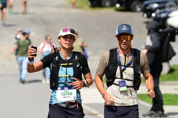 Exclusif - Marine Lorphelin (Miss France 2013) participe et finit la course MCC, 40 kms et 2300m de dénivelé positif, en marge de l'Ultra Trail du Mont Blanc (UTMB) à Chamonix le 26 août 2024. Son compagnon Stanislas Gruau l'a soutenu sur tout le parcours © Romain Doucelin / Bestimage