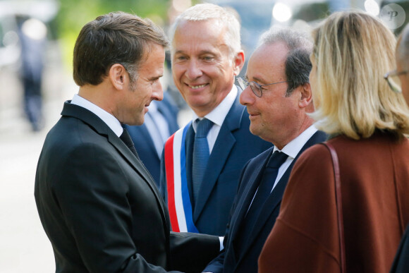 Emmanuel Macron et François Hollande à Tulle le 10 juin 2024. © Jean-Marc Haedrich/Pool/Bestimage