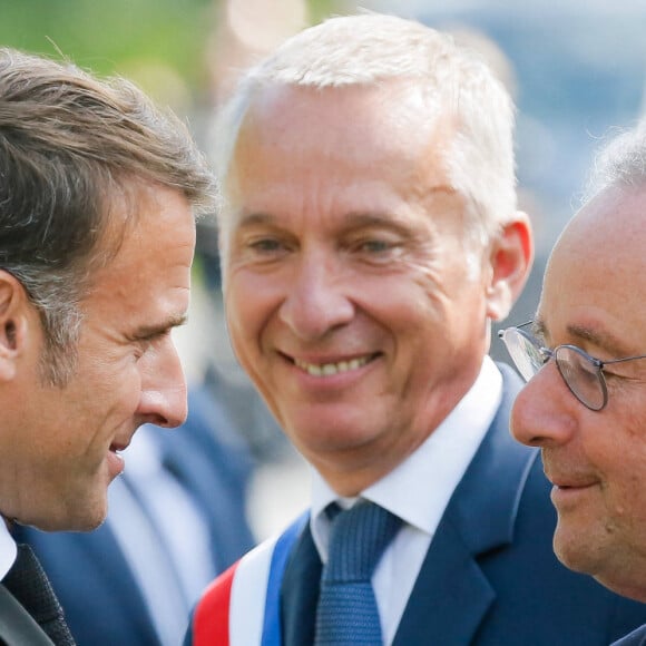 Emmanuel Macron et François Hollande à Tulle le 10 juin 2024. © Jean-Marc Haedrich/Pool/Bestimage