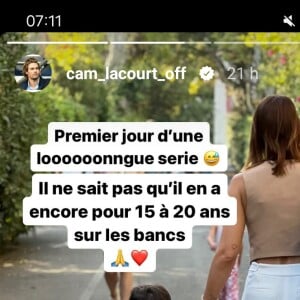 Camille Lacourt emmène son fils Marius à l'école