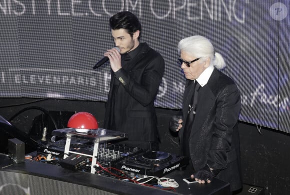 Baptiste Giabiconi et Karl Lagerfeld lors de la Giabiconi Style Party qui s'est tenue au VIP Room à Paris, France. Photo par Jerome Domine/ABACAPRESS.COM