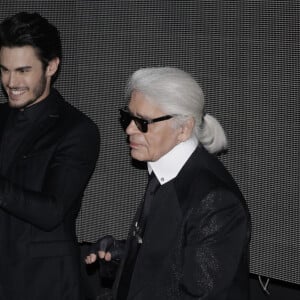 Baptiste Giabiconi et Karl Lagerfeld lors de la Giabiconi Style Party qui s'est tenue au VIP Room à Paris, France. Photo par Jerome Domine/ABACAPRESS.COM