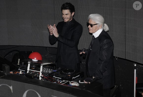 Baptiste Giabiconi et Karl Lagerfeld lors de la Giabiconi Style Party qui s'est tenue au VIP Room à Paris, France. Photo par Jerome Domine/ABACAPRESS.COM