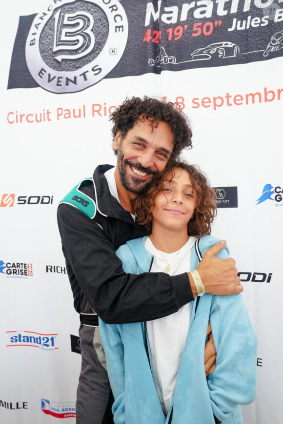 Exclusif - Tomer Sisley et son fils Levin. Jour 3 lors du marathon Karting Jules Bianchi au circuit Paul Ricard au Castellet le 8 septembre 2024. La course : Unique au monde une course de 42 heures 19 minutes et 50 secondes en karting, en auto et en moto. © Anne-Sophie Guebey via Bestimage 