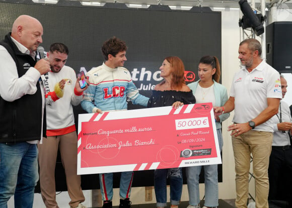 Exclusif - Philippe Bianchi, Tom Bianchi, Charles Leclerc, Christine Bianchi, Mélanie Bianchi, Franck Lagorce - Jour 3 - lors du marathon Karting Jules Bianchi au circuit Paul Ricard au Castellet le 8 septembre 2024. © Anne-Sophie Guebey via Bestimage 