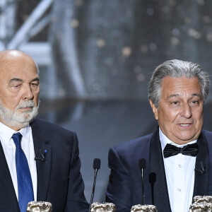 Un César spécial pour la troupe du Splendid, Marie-Anne Chazel, Gérard Jugnot, Christian Clavier, sur scène lors de la 46ème cérémonie des César à l'Olympia à Paris le 12 mars 2021. © Pierre Villard/ Pool / Bestimage 