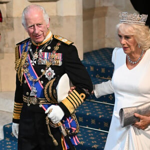 Le roi Charles III d'Angleterre et la reine consort Camilla Parker Bowles lors de l'ouverture officielle du parlement britannique au palais de Westminster à Londres. Le 17 juillet 2024 © Eddie Mulholland / WPA Pool / Bestimage 