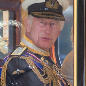 Le roi Charles III d'Angleterre arrive au Palais de Westminster avant l'ouverture officielle du Parlement britannique. Londres, le 17 juillet 2024. 