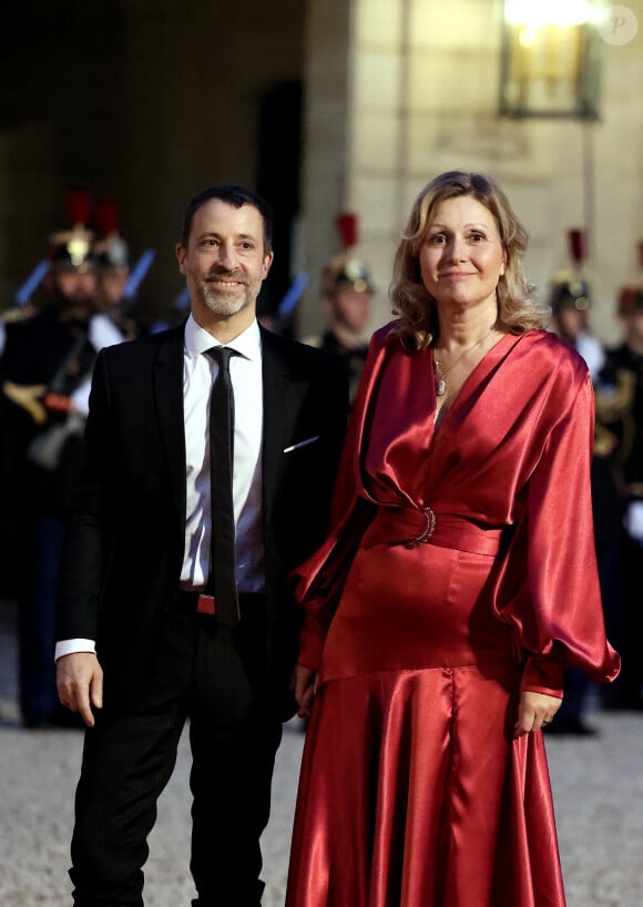 Yaël Braun-Pivet, Présidente de l'Assemblée Nationale et son mari Vianney Pivet arrivant au dîner d'état au palais de l'Elysée à Paris en l'honneur de la visite du roi et de la reine de Belgique en France le 14 octobre 2024. © Dominique Jacovides / Bestimage 