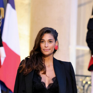 Tatiana Silva (enceinte, ancienne miss Belgique) arrivant au dîner d'état au palais de l'Elysée à Paris en l'honneur de la visite du roi et de la reine de Belgique en France le 14 octobre 2024. © Dominique Jacovides / Bestimage 