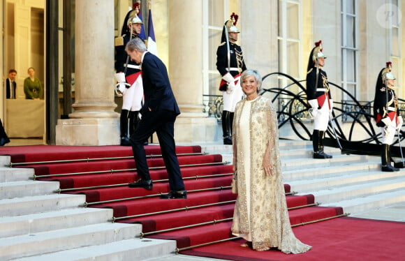 Bernard Arnault et sa femme Hélène Mercier-Arnault arrivant au dîner d'état au palais de l'Elysée à Paris en l'honneur de la visite du roi et de la reine de Belgique en France le 14 octobre 2024. © Dominique Jacovides / Bestimage 