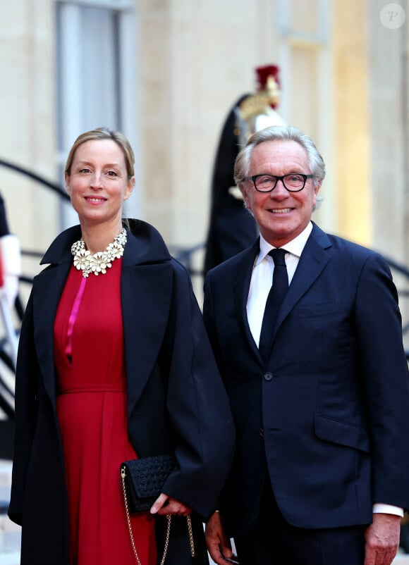 Adelaïde de Clermont-Tonnerre et le designer Edouard Vermeulen arrivant au dîner d'état au palais de l'Elysée à Paris en l'honneur de la visite du roi et de la reine de Belgique en France le 14 octobre 2024. © Dominique Jacovides / Bestimage 