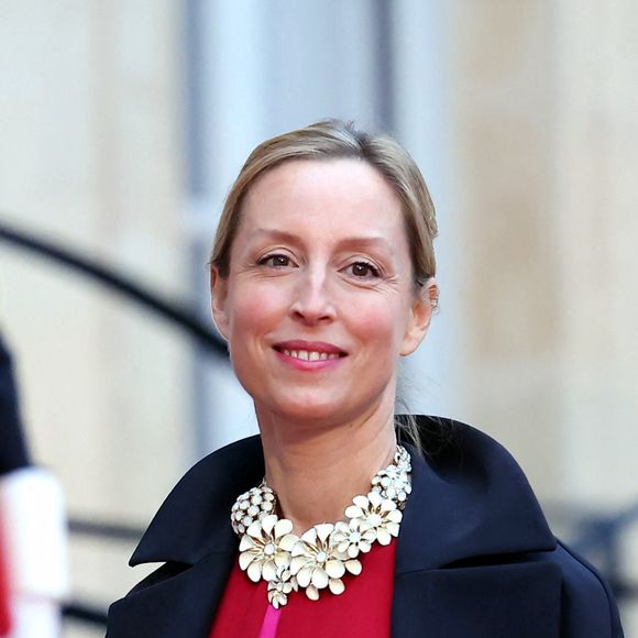 Adelaïde de Clermont-Tonnerre et le designer Edouard Vermeulen arrivant au dîner d'état au palais de l'Elysée à Paris en l'honneur de la visite du roi et de la reine de Belgique en France le 14 octobre 2024. © Dominique Jacovides / Bestimage 