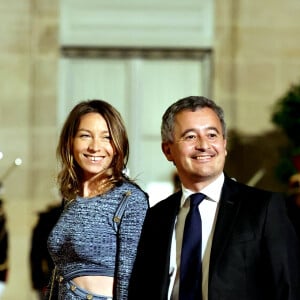 Gérald Darmanin et sa femme Rose-Marie Devillers arrivant au dîner d'état au palais de l'Elysée à Paris en l'honneur de la visite du roi et de la reine de Belgique en France le 14 octobre 2024. © Dominique Jacovides / Bestimage  Celebs Arrivals at the state dinner at the Elysée Palace in Paris in honour of the visit of the King and Queen of Belgium to France on october 14th 2024 