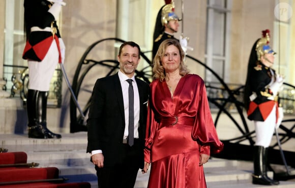 Yaël Braun-Pivet, Présidente de l'Assemblée Nationale et son mari Vianney Pivet arrivant au dîner d'état au palais de l'Elysée à Paris en l'honneur de la visite du roi et de la reine de Belgique en France le 14 octobre 2024. © Dominique Jacovides / Bestimage  Celebs Arrivals at the state dinner at the Elysée Palace in Paris in honour of the visit of the King and Queen of Belgium to France on october 14th 2024 