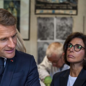 Emmanuel Macron et Rachida Dati - Déplacement du président de république, Emmanuel Macron à l'occasion de la 41ème édition des journées européennes du patrimoine à Chartres, visite des ateliers de la Maison Lorin maitre verrier - Chartres le 20 septembre 2024. © Arnaud Hebert / Pool / Bestimage 