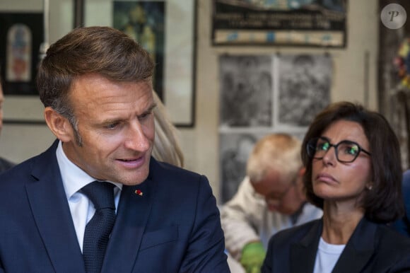 Emmanuel Macron et Rachida Dati - Déplacement du président de république, Emmanuel Macron à l'occasion de la 41ème édition des journées européennes du patrimoine à Chartres, visite des ateliers de la Maison Lorin maitre verrier - Chartres le 20 septembre 2024. © Arnaud Hebert / Pool / Bestimage 