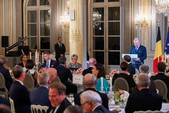 Le prince Gabriel de Belgique, Brigitte Macron, Le roi Philippe de Belgique Le prince Gabriel de Belgique lors du dîner d'état au palais de l'Elysée à Paris en l'honneur du couple royal de Belgique, en visite d'état à Paris le 14 octobre 2024. © Frédéric Andrieu / Bestimage 