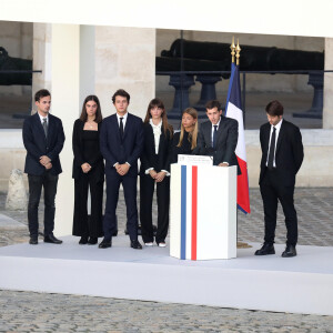 Stella Belmondo, Victor Belmondo, Giacomo Belmondo, Alessandro Belmondo, Annabelle Belmondo lors de la cérémonie d'hommage national à Jean-Paul Belmondo à l'Hôtel des Invalides à Paris, France, le 9 septembre 2021. © Dominique Jacovides/Bestimage 