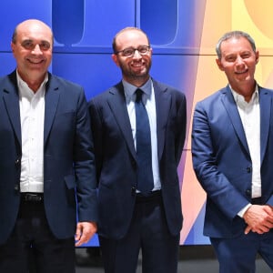 Hervé Beroud, Arthur Dreyfuss et Marc-Olivier Fogiel - Conférence de rentrée 2022/2023 BFM TV à Paris le 6 septembre 2022. © Coadic Guirec/Bestimage