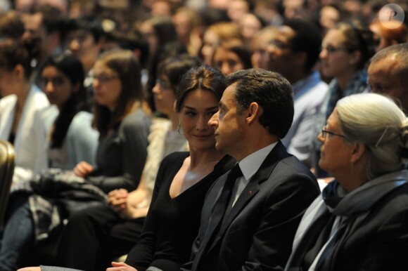 Carla Bruni et Nicolas Sarkozy à l'Universié de Columbia à New York le 29 mars 2010