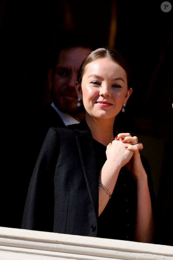 La princesse Alexandra de Hanovre - La famille princière de Monaco au balcon du palais, à l'occasion de la Fête Nationale de Monaco. Le 19 novembre 2023 © Dominique Jacovides-Bruno Bebert / Bestimage 