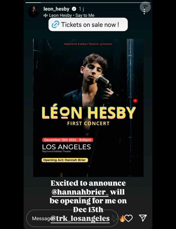 En effet, Léon Hesby va prochainement assurer son premier concert à Los Angeles comme il l'a rappelé sur ses réseaux le 27 octobre.