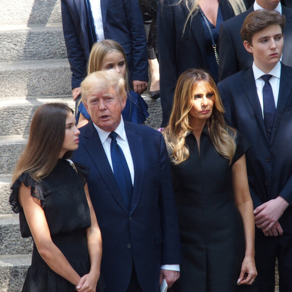 Donald Trump et sa femme Melania, Barron Trump - Obsèques de Ivana Trump en l'église St Vincent Ferrer à New York. Le 20 juillet 2022 © Bruce Cotler / Zuma Press / Bestimage