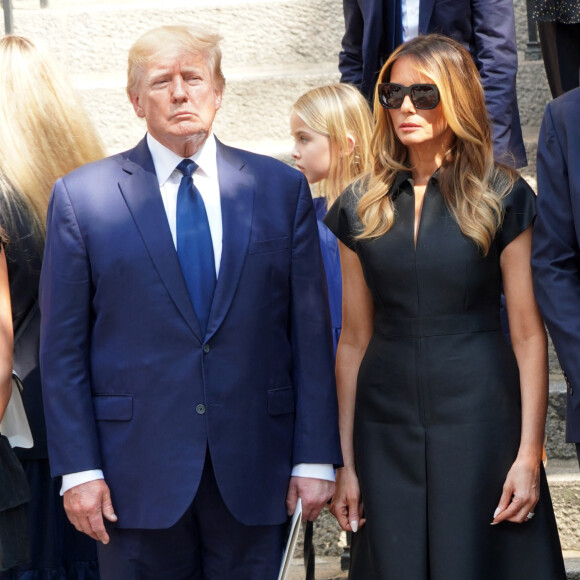 Donald Trump et sa femme Melania, Barron Trump, Jared Kushner - Obsèques de Ivana Trump en l'église St Vincent Ferrer à New York © Sonia Moskowitz Gordon / Zuma Press / Bestimage