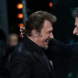 Exclusif - Eddy Mitchell et Johnny Hallyday - Enregistrement de l'émission Spécial Johnny Hallyday, "Johnny, la soirée événement", qui sera diffusée sur TF1 en prime-time le 20 décembre. 