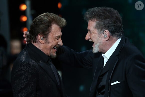 Exclusif - Eddy Mitchell et Johnny Hallyday - Enregistrement de l'émission Spécial Johnny Hallyday, "Johnny, la soirée événement", qui sera diffusée sur TF1 en prime-time le 20 décembre. 