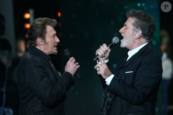 Exclusif - Eddy Mitchell et Johnny Hallyday - Enregistrement de l'émission Spécial Johnny Hallyday, "Johnny, la soirée événement", qui sera diffusée sur TF1 en prime-time le 20 décembre. 