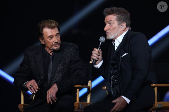 Exclusif - Eddy Mitchell et Johnny Hallyday - Enregistrement de l'émission Spécial Johnny Hallyday, "Johnny, la soirée événement", qui sera diffusée sur TF1 en prime-time le 20 décembre. 