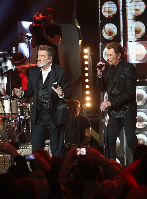 Exclusif - Eddy Mitchell et Johnny Hallyday - Enregistrement de l'émission Spécial Johnny Hallyday, "Johnny, la soirée événement", qui sera diffusée sur TF1 en prime-time le 20 décembre. 