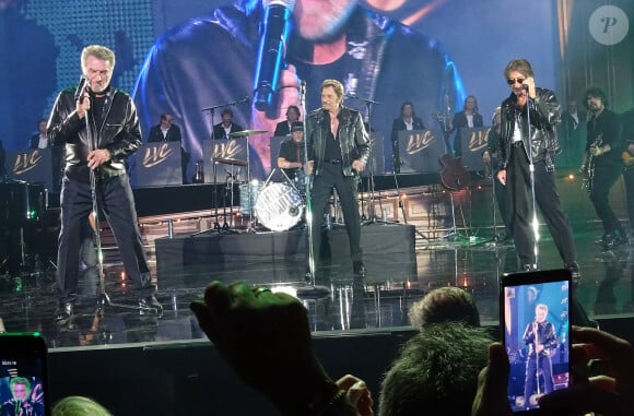 DR - BI - Eddy Mitchell, Johnny Hallyday et Jacques Dutronc - Premier concert "Les Vieilles Canailles" au POPB de Paris-Bercy à Paris, du 5 au 10 novembre 2014. 