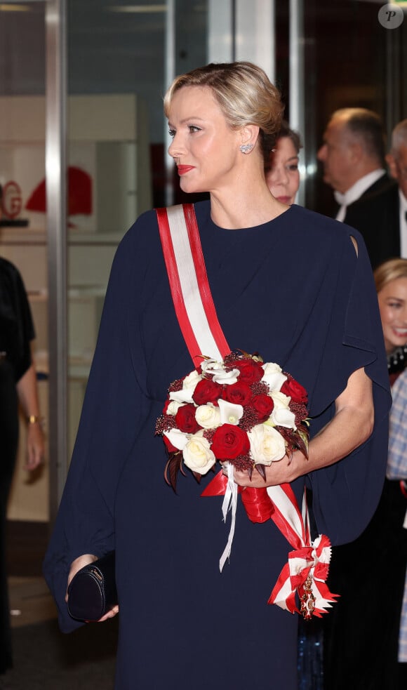 La princesse Charlene de Monaco durant la traditionnelle soirée de la Fête Nationale Monégasque au Grimaldi Forum à Monaco, le 19 novembre 2024. La Famille Princière et leurs convives ont assisté à un opéra en 4 actes "La Bohême". © JC VINAJ / Pool Monaco / Bestimage