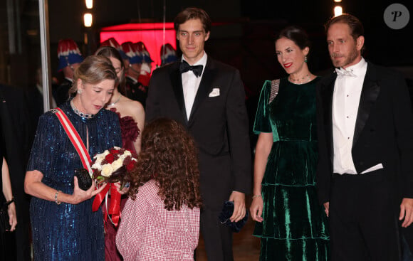 La princesse Caroline de Hanovre, sa fille la princesse Alexandra de Hanovre, Tatiana Santo Domingo et son mari Andrea Casiraghi durant la traditionnelle soirée de la Fête Nationale Monégasque au Grimaldi Forum à Monaco, le 19 novembre 2024. La Famille Princière et leurs convives ont assisté à un opéra en 4 actes "La Bohême". © JC VINAJ / Pool Monaco / Bestimage