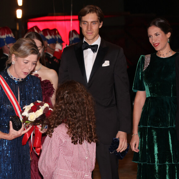 La princesse Caroline de Hanovre, sa fille la princesse Alexandra de Hanovre, Tatiana Santo Domingo et son mari Andrea Casiraghi durant la traditionnelle soirée de la Fête Nationale Monégasque au Grimaldi Forum à Monaco, le 19 novembre 2024. La Famille Princière et leurs convives ont assisté à un opéra en 4 actes "La Bohême". © JC VINAJ / Pool Monaco / Bestimage