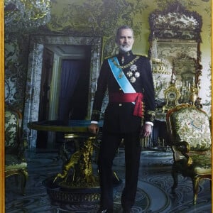 La Banque d'Espagne (Banco de España) a présenté aux médias les nouvelles images étonnantes du roi Felipe VI et de la reine Letizia d'Espagne, prises par la photographe Annie Leibovitz, à Madrid, Espagne, le 25 novembre 2024. © Dana Press/Bestimage 