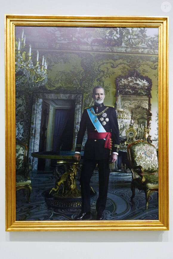 La Banque d'Espagne (Banco de España) a présenté aux médias les nouvelles images étonnantes du roi Felipe VI et de la reine Letizia d'Espagne, prises par la photographe Annie Leibovitz, à Madrid, Espagne, le 25 novembre 2024. © Dana Press/Bestimage 