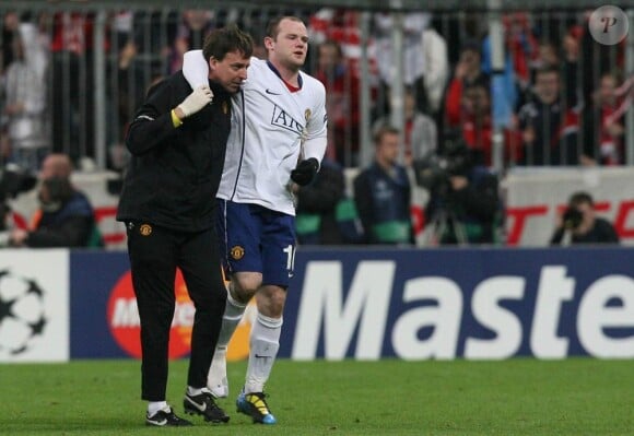 Wayne Rooney, blessé lors du quart de finale de League des Champions le 30 mars 2010 face au Bayern de Munich