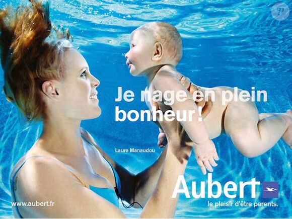 Mai 2010 : Laure Manaudou, maman depuis le 2 avril, apparaît dans la nouvelle campagne du n°1 de la puériculture, Aubert.