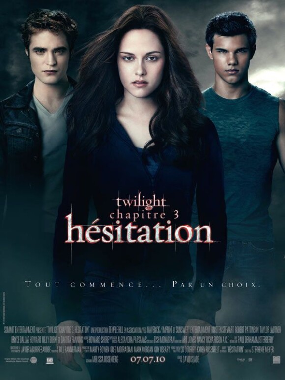 Robert Pattinson, Kristen Stewart et Taylor Lautner, à l'affiche de Twilight - Hésitation.