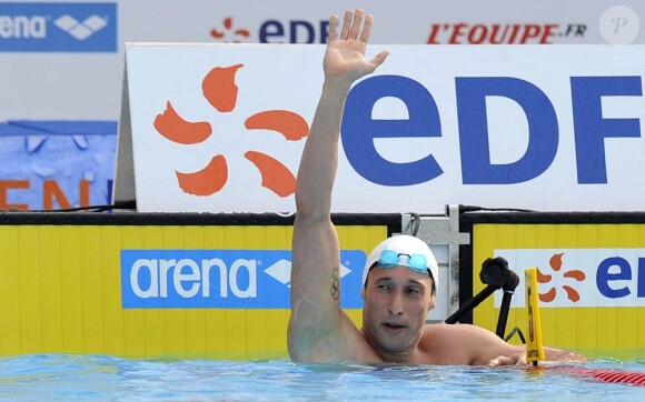 Fabien Gilot, vainqueur du 100m nage libre, lors du 200m papillon, à l'occasion de l'Open EDF, qui se tient au Lagardère Club de Paris, le 26 juin 2010.