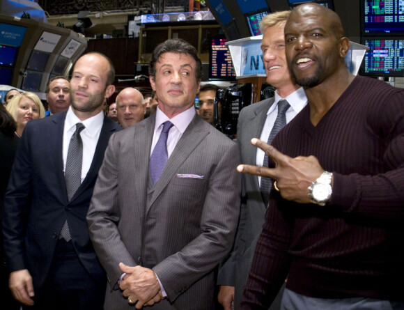 L'équipe du film Expendables a investi la bourse de New York le 19 août 2010 : Jason Statham, Sylvester Stallone, Dolph Lundgren et Terry Crews