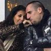 Franck Ribéry et sa femme Wahiba dans les travées de l'Allianz Arena à Munich, le 16 octobre 2010, lors de la réception de Hanovre. Franck Ribéry, blessé, donnait le coup d'envoi !
